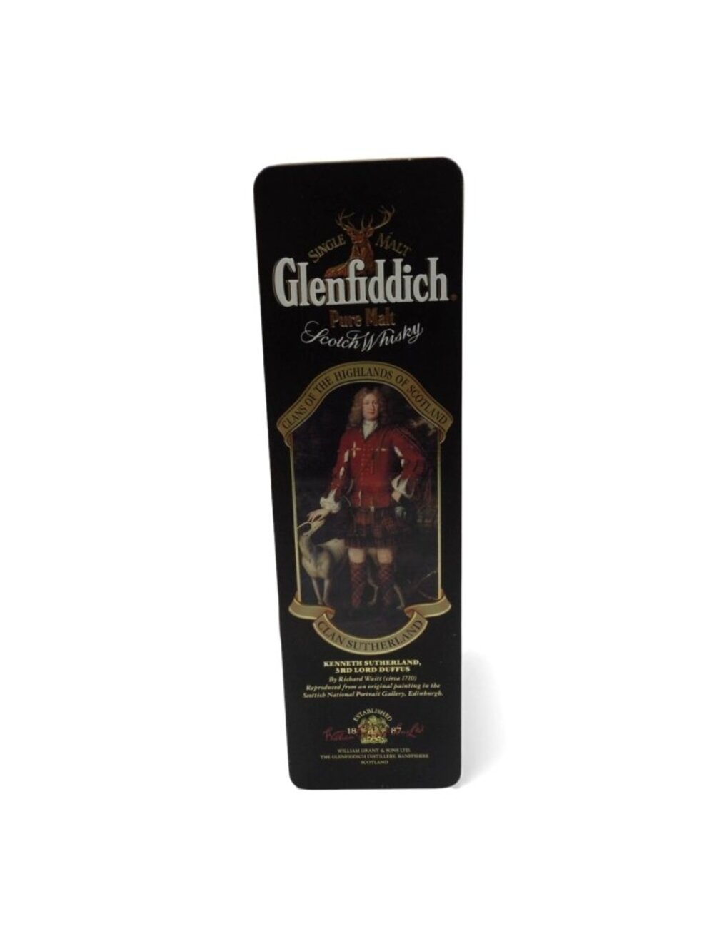 Vintage Glenfiddich Clan Sutherland Scotch Whisky Tin Box Empty 12"